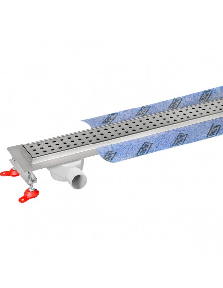 Real picture of linear channel with offset drain outlet, cover Sirocco and waste trap