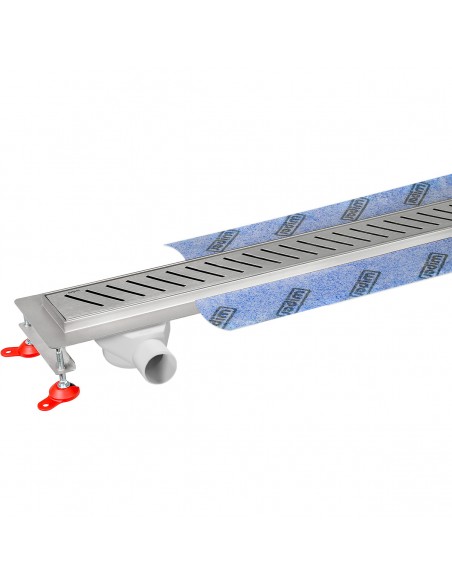 Real picture of linear channel with offset drain outlet, cover Zonda and waste trap