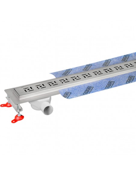 Real picture of linear channel with offset drain outlet, cover Tivano and waste trap