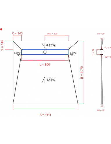 Showerbase Wiper 4 way 1111 x 1070 mm...