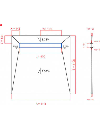 Showerbase Wiper 4 way 1111 x 1108 mm...