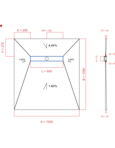 Showerbase Wiper 4 way 1000 x 1090 mm...