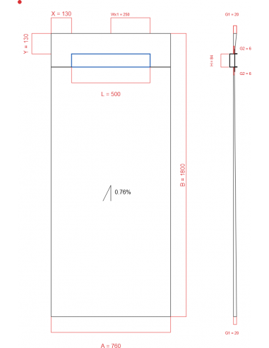 Showerlay Wiper 1 way 760 x 1800 mm...