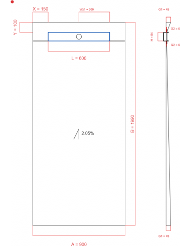 Showerlay Wiper 1 way 900 x 1990 mm...