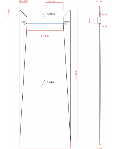 Showerbase Wiper 4 way 700 x 1100 mm...