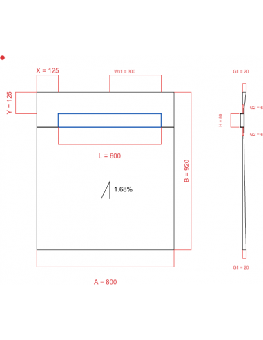 Showerlay Wiper 1 way 800 x 920 mm...