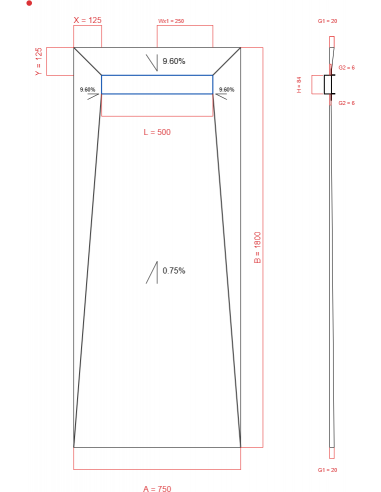 Showerbase Wiper 4 way 750 x 1800 mm...