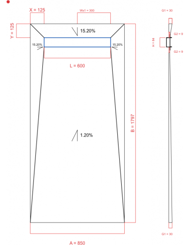 Showerbase Wiper 4 way 850 x 1797 mm...