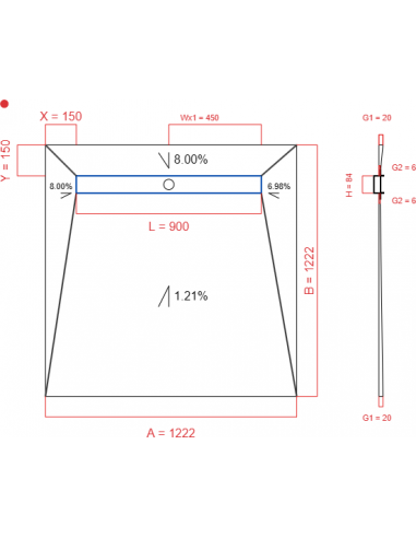Showerbase Wiper 4 way 1222 x 1222 mm...