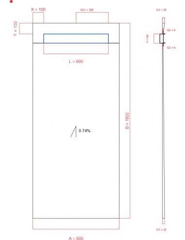 Showerlay Wiper 1 way 800 x 1800 mm...