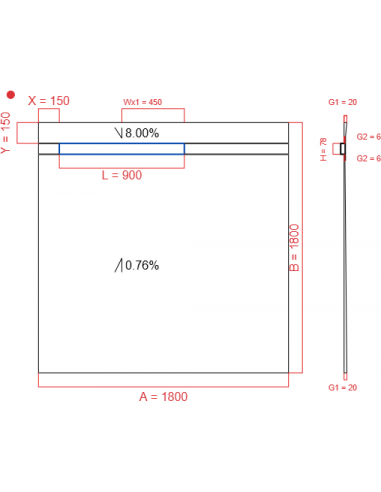 Showerbase Wiper 2 way 1800 x 1800 mm...