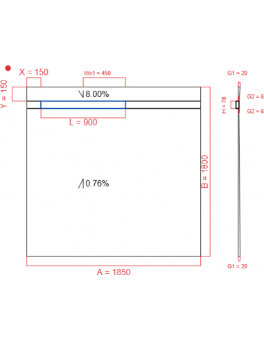 Showerbase Wiper 2 way 1850 x 1800 mm...