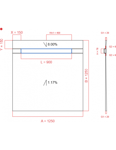 Showerbase Wiper 2 way 1250 x 1250 mm...