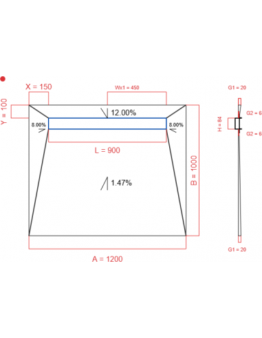 Showerbase Wiper 4 way 1200 x 1000 mm...