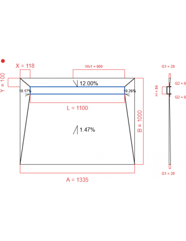 Showerbase Wiper 4 way 1335 x 1000 mm...