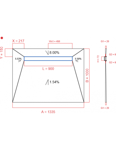 Showerbase Wiper 4 way 1335 x 1000 mm...