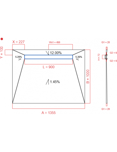 Showerbase Wiper 4 way 1355 x 1000 mm...