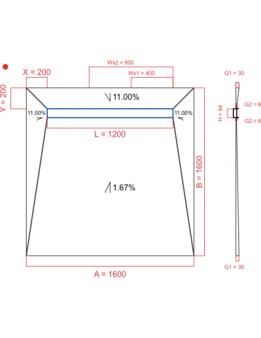 Showerbase Wiper 4 way 1600 x 1600 mm...