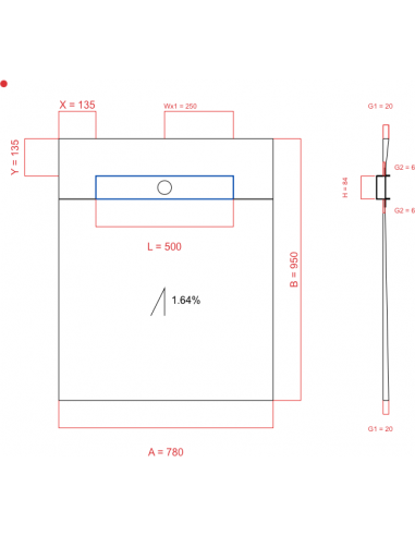 Showerbase Wiper 1 way 780 x 950 mm...