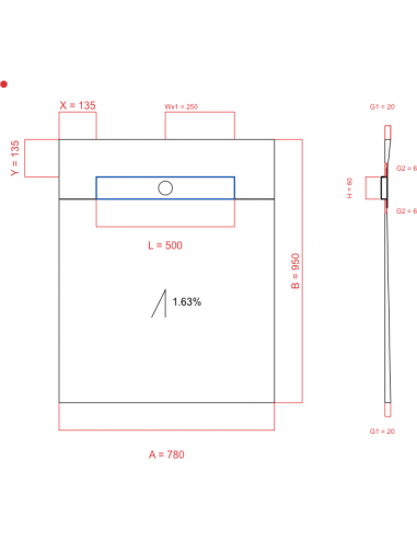Showerbase Wiper 1 way 780 x 950 mm...