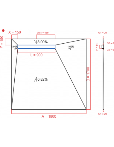 Showerbase Wiper 4 way 1800 x 1700 mm...