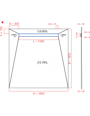 Showerbase Wiper 4 way 1800 x 1800 mm...