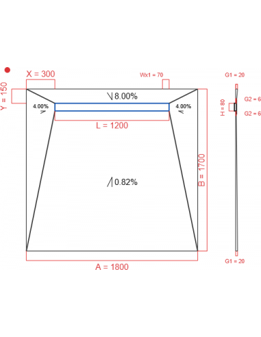 Showerbase Wiper 4 way 1800 x 1700 mm...