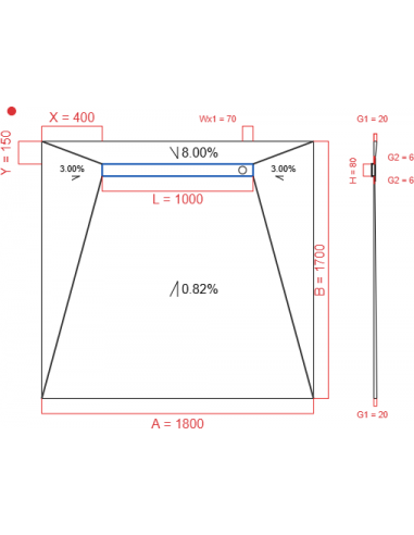 Showerbase Wiper 4 way 1800 x 1700 mm...
