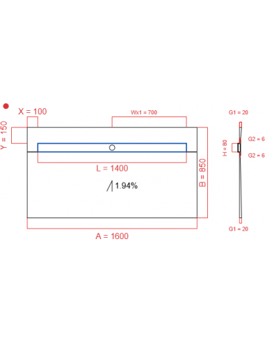 Showerlay Wiper 1 way 1600 x 850 mm...