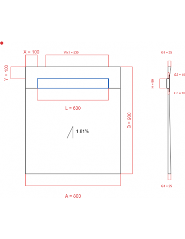 Showerlay Wiper 1 way 800 x 900 mm...