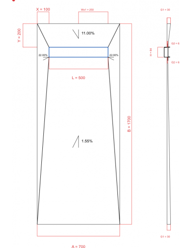 Showerlay Wiper 4 way 700 x 1700 mm...