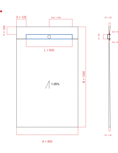 Showerlay Wiper 1 way 800 x 1300 mm...