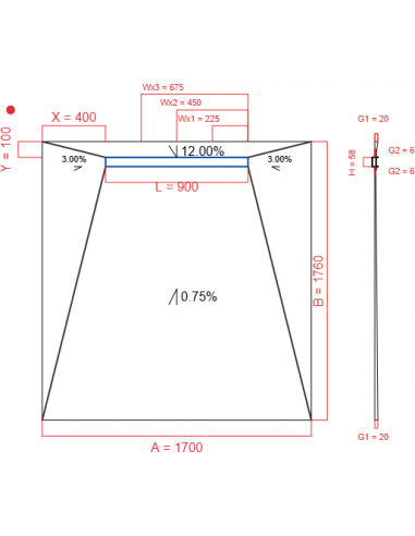 Showerbase Wiper 4 way 1700 x 1760 mm...