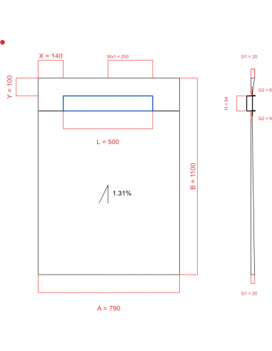 Showerbase Wiper 1 way 790 x 1100 mm...