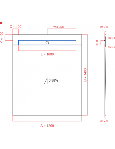 Showerlay Wiper 1 way 1200 x 1400 mm...