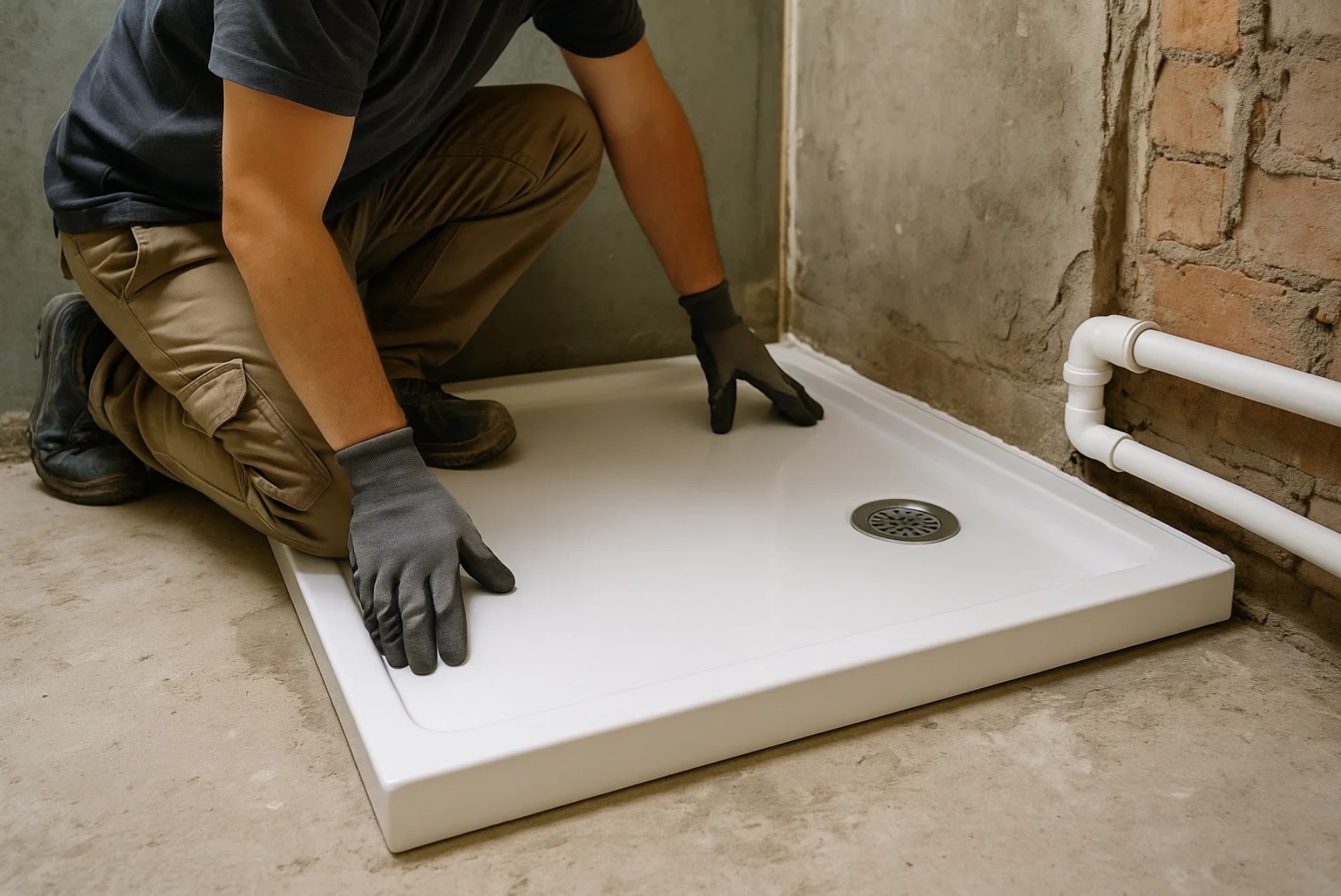 Aligning a shower tray during installation
