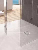 Walk-in wet room with square drain